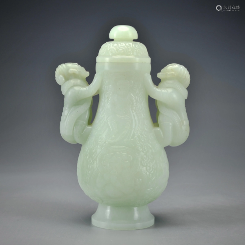 A Carved White Jade Vase Qing Dynasty