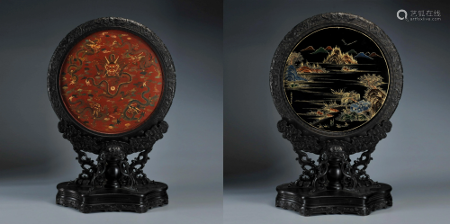 A Polychrome Lacquer Table Screen Qing Dynasty