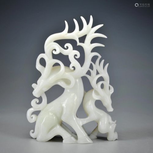A Carved White Jade Deer Decoration