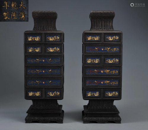 Pair Carved Rosewood Food Cabinets Qing Dynasty