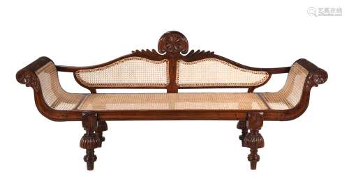 An Anglo Indian caned hardwood day bed or settee