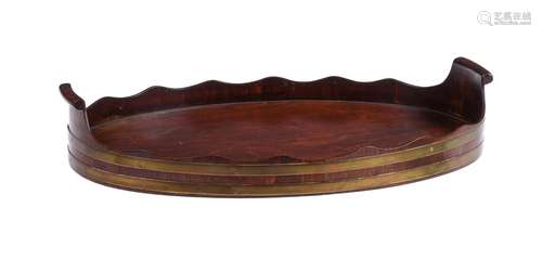 A brass-bound and mahogany two-handled oval serving tray