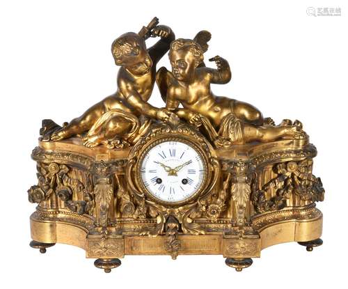 A French giltwood mantel clock, Raingo Freres, Paris,