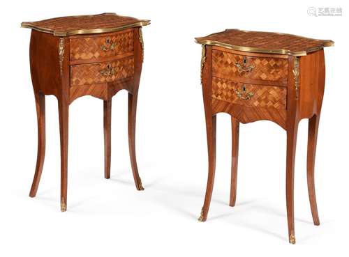 A pair of French parquetry bedside tables