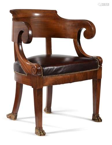 An Empire mahogany desk chair