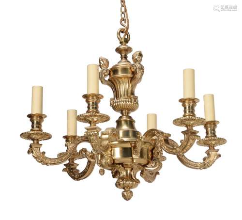 A gilt metal six light chandelier