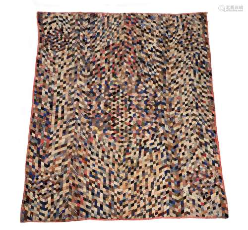 An American patchwork quilt of various silks