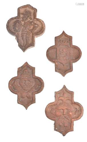 Four French medieval terracotta tiles