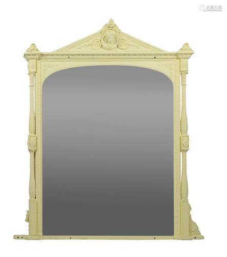 A Victorian cream painted overmantel wall mirror