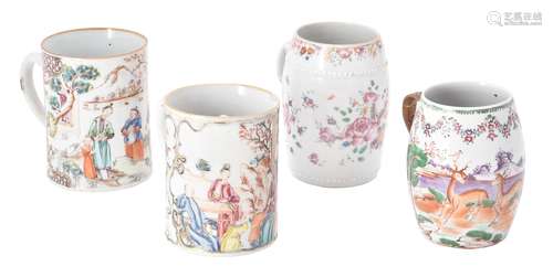 Four Chinese famille rose mugs