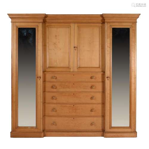 A pair of Victorian satin sycamore compactum wardrobes