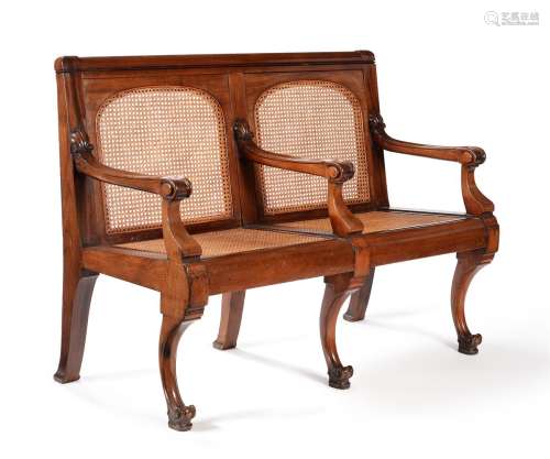 A Victorian mahogany and canework hall seat or bench