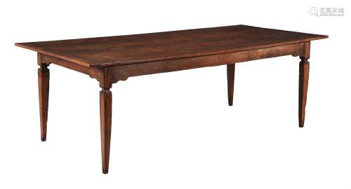 A Continental oak and walnut refectory dining table