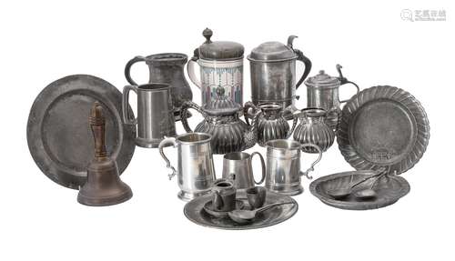 A collection of various items of pewter and associated wares