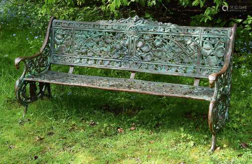 A cast iron garden bench