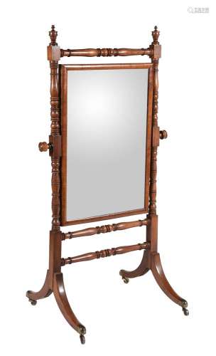 A mahogany and oak cheval mirror