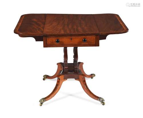 Y A Regency mahogany, satinwood and rosewood banded Pembroke...