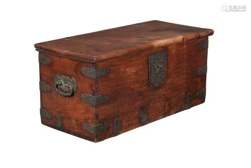 A Dutch Colonial teak and brass mounted trunk