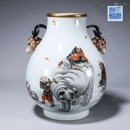 An ink colored elephant porcelain zun