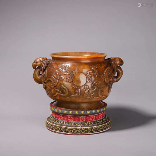 A dragon and phoenix Tianhuang stone censer