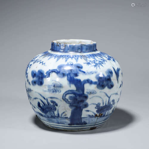 A blue and white flower porcelain jar