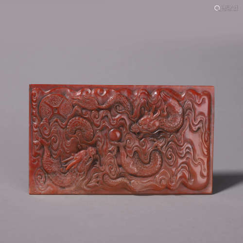 A Shoushan stone inscribed dragon screen