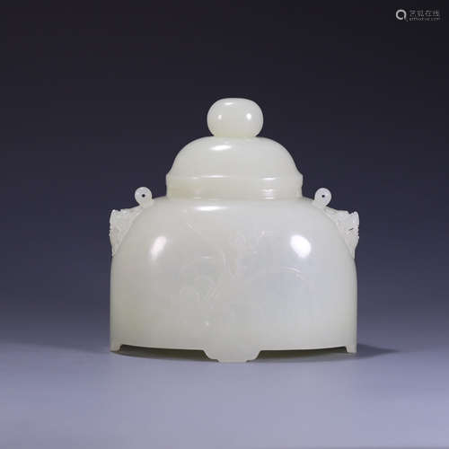 A double-eared Hetian jade covered vase