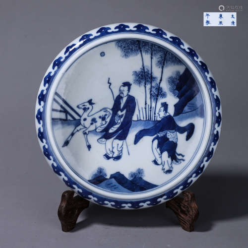 A blue and white figure porcelain water pot