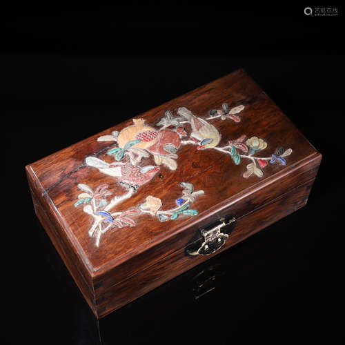 A magpie and plum blossom rosewood box