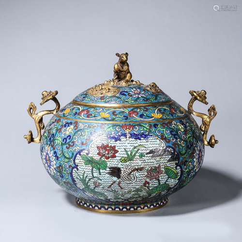 A crane patterned cloisonne rat incense burner