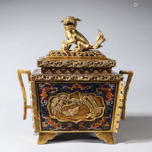 A gilding cloisonne suanni incense burner