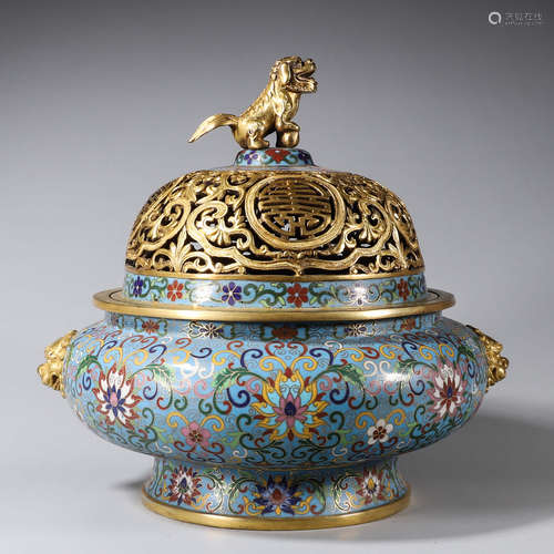 A hollowed out gilding cloisonne suanni incense burner