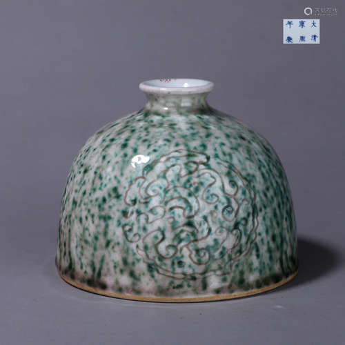 A green glazed dragon carved porcelain zun