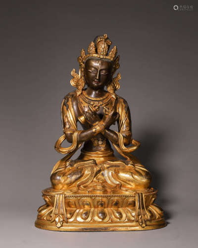 A gilding copper Vajrasattva buddha statue