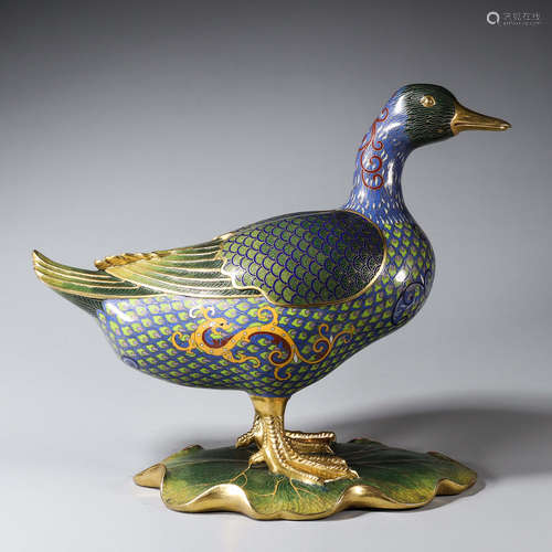 A cloisonne duck ornament