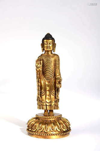 A Gilt Bronze Statue Of Shakyamuni