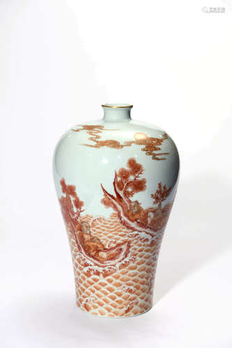 An Iron Red Glaze Figure Meiping Vase