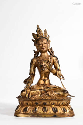 A Gilt Bronze Statue Of Tara