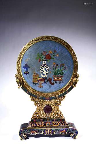 A Cloisonne Enamel Flowers Round Table Screen