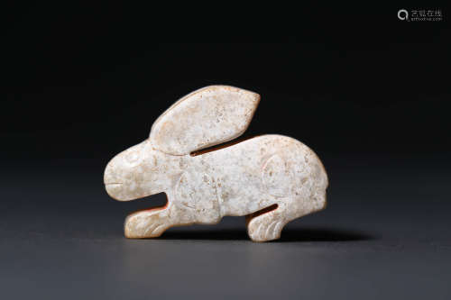 A Carved Chicken Bone White Jade Rabbit Pendant