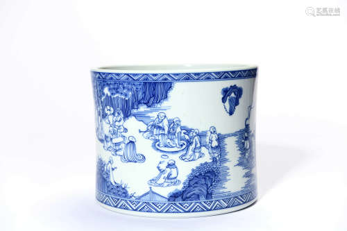 A Blue And White Figure Brush Pot