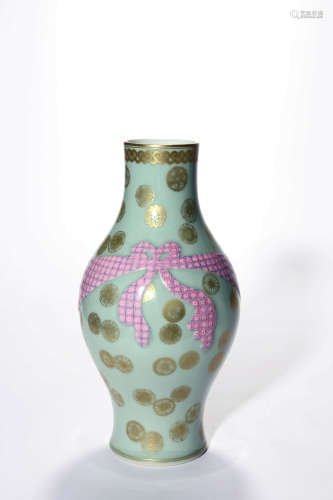 A Celadon Glaze And Gilt Decorated Wrapped Vase