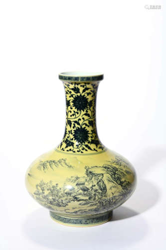 An Underglaze Blue And Yellow Glaze Landscape Bottle Vase