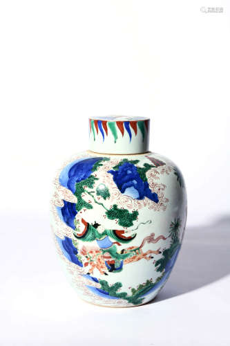 An Underglaze Blue And Wucai Figure Jar