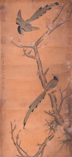 A Chinese Wagtail And Flowers Painting, Lv Ji Mark