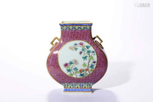 A Famille Rose Floral Moon Flask