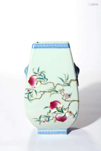 A Famille Rose Nine Peaches Square Vase