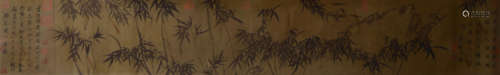 A Chinese Bamboo Forest Painting Silk Handscroll, Wu Zhen Ma...