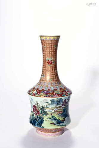 A Famille Rose Pavilion Scene Vase