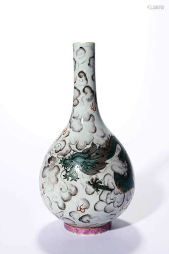 A Grisaille Rose Dragon Bottle Vase